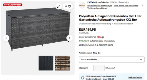 ESTEXO 870 Liter Polyrattan Auflagenbox Kissenbox ESTEXO 870 Liter Polyrattan Auflagenbox Kissenbox