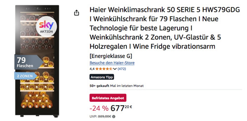 Haier HWS79GDG 79 Flaschen Weinkühlschrank, 2 Zonen Haier HWS79GDG 79 Flaschen Weinkühlschrank, 2 Zonen
