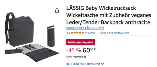 LÄSSIG 1103027236 Baby Wickelrucksack in Anthracite mit Zubehör LÄSSIG 1103027236 Baby Wickelrucksack in Anthracite mit Zubehör