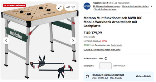 Metabo Multifunktionstisch MWB 100, 710 x 960 mm Metabo Multifunktionstisch MWB 100, 710 x 960 mm