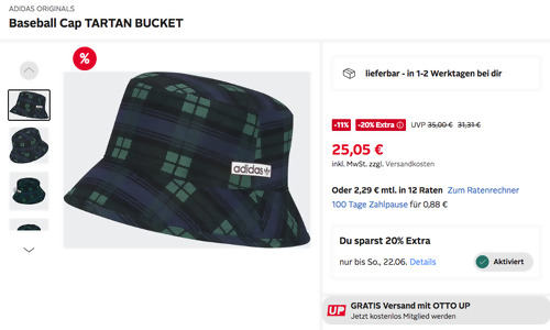 Otto.de - 20% Rabatt auf Styles von Adidas: z.B. Adidas Originals TARTAN BUCKET in Night Indigo / Collegiate Green Otto.de - 20% Rabatt auf Styles von Adidas: z.B. Adidas Originals TARTAN BUCKET in Night Indigo / Collegiate Green