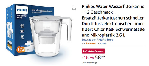 Philips 2,6 L Wasserfilterkanne + 12 Ersatzfilterkartuschen Philips 2,6 L Wasserfilterkanne + 12 Ersatzfilterkartuschen