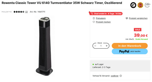 Rowenta Classic Tower VU 6140 Turmventilator Rowenta Classic Tower VU 6140 Turmventilator