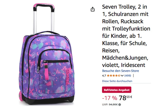 Seven 2 in 1 Trolley Schulranzen in Violett Seven 2 in 1 Trolley Schulranzen in Violett