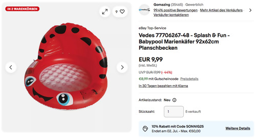 Vedes 77706267-48 - Splash & Fun - Babypool "Marienkäfer", 92x62cm Vedes 77706267-48 - Splash & Fun - Babypool "Marienkäfer", 92x62cm