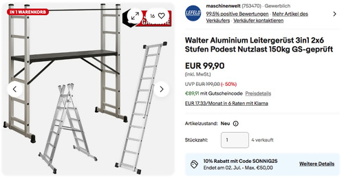 Walter 613127 Aluminium Leitergerüst 3in1, 2 x 6 Stufen Walter 613127 Aluminium Leitergerüst 3in1, 2 x 6 Stufen