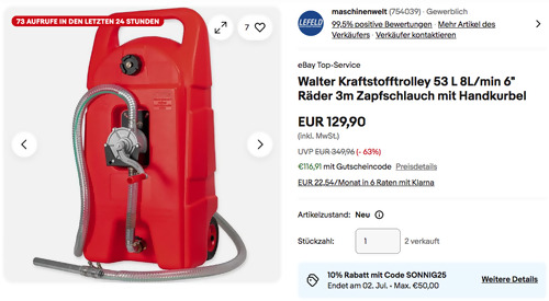 WALTER 613416 53 L Kraftstofftrolley mit Handkurbel, 8L/min WALTER 613416 53 L Kraftstofftrolley mit Handkurbel, 8L/min
