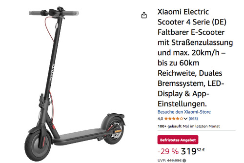 Xiaomi Electric Scooter 4 Serie (DE), bis zu 35 km Reichweite Xiaomi Electric Scooter 4 Serie (DE), bis zu 35 km Reichweite