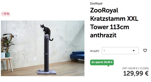 ZooRoyal 113cm Kratzstamm XXL Tower in Anthrazit/Schwarz ZooRoyal 113cm Kratzstamm XXL Tower in Anthrazit/Schwarz