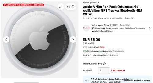Apple AirTag 4er-Pack Apple AirTag 4er-Pack
