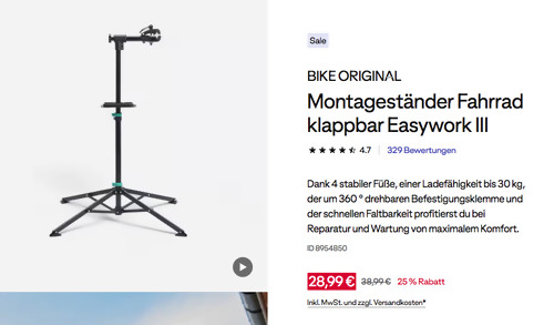 BIKE ORIGINAL Montageständer Fahrrad klappbar Easywork III BIKE ORIGINAL Montageständer Fahrrad klappbar Easywork III