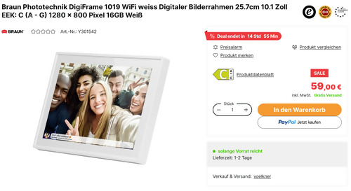 Braun DigiFrame 1019 WiFi 10.1 Zoll Digitaler Bilderrahmen in Weiß, 1280 x 800 Pixel Braun DigiFrame 1019 WiFi 10.1 Zoll Digitaler Bilderrahmen in Weiß, 1280 x 800 Pixel