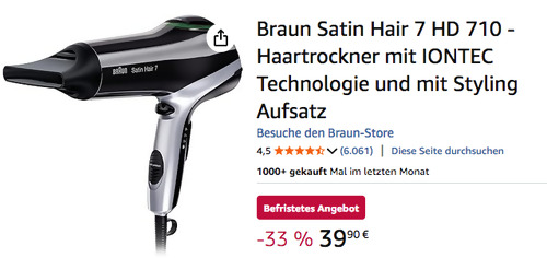 Braun Satin Hair 7 HD 710 Haartrockner (IONTEC Technologie, Styling Aufsatz) Braun Satin Hair 7 HD 710 Haartrockner (IONTEC Technologie, Styling Aufsatz)