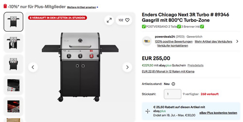 Enders Chicago Next 3R Turbo # 89346 Gasgrill mit 800°C Turbo-Zone Enders Chicago Next 3R Turbo # 89346 Gasgrill mit 800°C Turbo-Zone