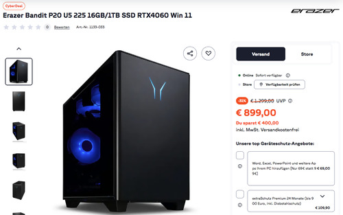 Erazer Bandit P20 Gaming-PC 10025813 (U5 225, 16GB/1TB SSD, RTX4060, Win 11) Erazer Bandit P20 Gaming-PC 10025813 (U5 225, 16GB/1TB SSD, RTX4060, Win 11)