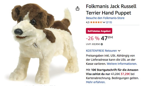 Folkmanis ?2848 Jack Russell Terrier 33 cm Handpuppe Folkmanis ?2848 Jack Russell Terrier 33 cm Handpuppe