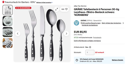 GRÄWE 30-tlg. Tafelbesteck "NÜRNBERG" in Schwarz GRÄWE 30-tlg. Tafelbesteck "NÜRNBERG" in Schwarz