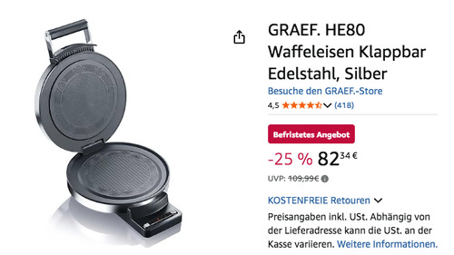 GRAEF HE80 Hörnchenwaffeln-Waffeleisen GRAEF HE80 Hörnchenwaffeln-Waffeleisen