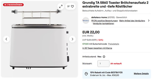 Grundig TA 5860 New Line Toaster in Weiß/schwarz, 2 extrabreite und -tiefe Röstfächer Grundig TA 5860 New Line Toaster in Weiß/schwarz, 2 extrabreite und -tiefe Röstfächer