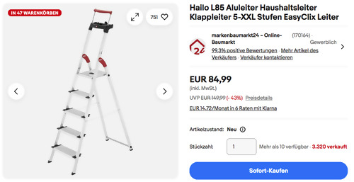 Hailo L85 (8030-507) 5-XXL Stufen Aluleiter Hailo L85 (8030-507) 5-XXL Stufen Aluleiter