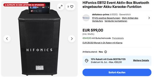 HiFonics EB112 Event Aktiv-Box, 300 Watt RMS Partybox mit Karaoke-Funktion HiFonics EB112 Event Aktiv-Box, 300 Watt RMS Partybox mit Karaoke-Funktion