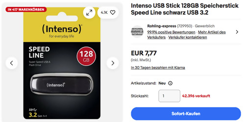 Intenso 128GB Speed Line USB 3.2 Speicherstick Intenso 128GB Speed Line USB 3.2 Speicherstick