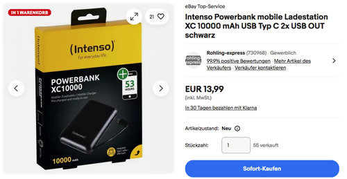 Intenso 7314530 Powerbank XC10000 mit integriertem USB Type C Kabel, 10000 mAh Intenso 7314530 Powerbank XC10000 mit integriertem USB Type C Kabel, 10000 mAh