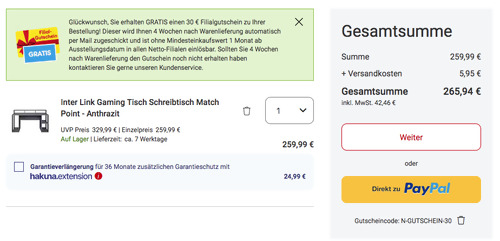 Inter Link 160x91 cm Gaming Tisch Schreibtisch "Match Point" in Anthrazit + 30 Netto Marken-Discount Filialgutschein Inter Link 160x91 cm Gaming Tisch Schreibtisch "Match Point" in Anthrazit + 30 Netto Marken-Discount Filialgutschein