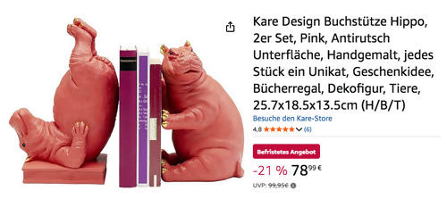 Kare Design 52302 Buchstütze "Hippo" 2er Set Kare Design 52302 Buchstütze "Hippo" 2er Set