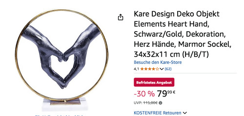 Kare Design 60843 Deko-Objekt "Heart Hand", 33 cm Kare Design 60843 Deko-Objekt "Heart Hand", 33 cm