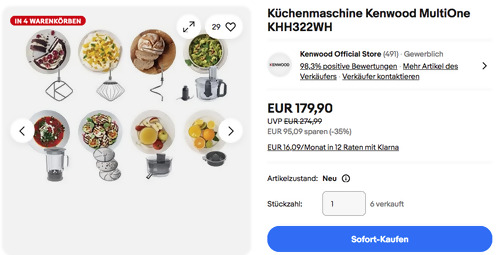 Kenwood MultiOne KHH322WH Küchenmaschine, 1000W-Motor Kenwood MultiOne KHH322WH Küchenmaschine, 1000W-Motor