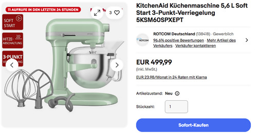 KitchenAid 5KSM60SPXEPT Küchenmaschine in Pistazie (5,6 L, Schneebesen, Knethaken, Flachrührer) KitchenAid 5KSM60SPXEPT Küchenmaschine in Pistazie (5,6 L, Schneebesen, Knethaken, Flachrührer)