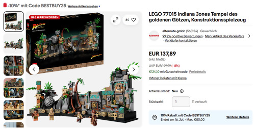 LEGO 77015 Indiana Jones Tempel des goldenen Götzen - Konstruktionsspielzeug LEGO 77015 Indiana Jones Tempel des goldenen Götzen - Konstruktionsspielzeug