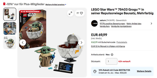 LEGO Star Wars 75403 Grogu in seiner Repulsorwiege Bausatz LEGO Star Wars 75403 Grogu in seiner Repulsorwiege Bausatz