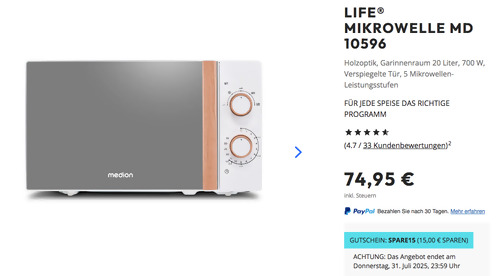 LIFE® Mikrowelle MD 10596 in Holzoptik, 700 W LIFE® Mikrowelle MD 10596 in Holzoptik, 700 W