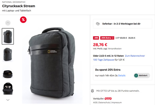 Otto.de - 20% Rabatt auf Sportmode & Sportschuhe: z.B. NATIONAL GEOGRAPHIC Cityrucksack Stream Otto.de - 20% Rabatt auf Sportmode & Sportschuhe: z.B. NATIONAL GEOGRAPHIC Cityrucksack Stream