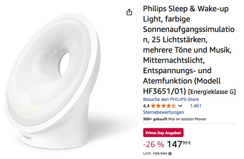 Philips HF3651/01 Sleep & Wake-up Light Lichtwecker mit Sonnenaufgangssimulation Philips HF3651/01 Sleep & Wake-up Light Lichtwecker mit Sonnenaufgangssimulation