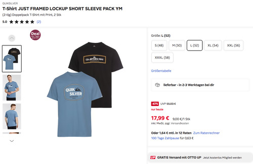 QUIKSILVER Herren JUST FRAMED LOCKUP SHORT SLEEVE PACK YM T-Shirt Doppelpack in Blau + Schwarz QUIKSILVER Herren JUST FRAMED LOCKUP SHORT SLEEVE PACK YM T-Shirt Doppelpack in Blau + Schwarz