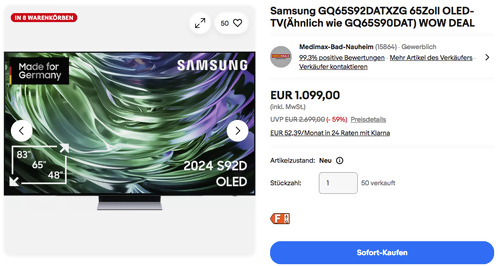 Samsung GQ65S92DATXZG 65 Zoll OLED-TV (4K Ultra HD, 2.1 Soundsystem) Samsung GQ65S92DATXZG 65 Zoll OLED-TV (4K Ultra HD, 2.1 Soundsystem)
