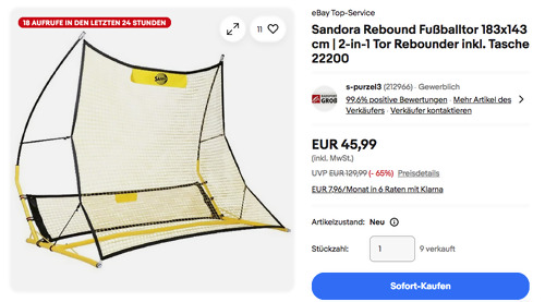 Sandora 22200 Rebound Fußballtor 183x143 cm Sandora 22200 Rebound Fußballtor 183x143 cm