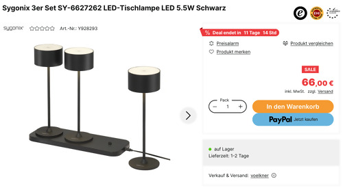 Sygonix SY-6627262 LED-Tischlampe 3er Set (Akku, 150 lm) Sygonix SY-6627262 LED-Tischlampe 3er Set (Akku, 150 lm)