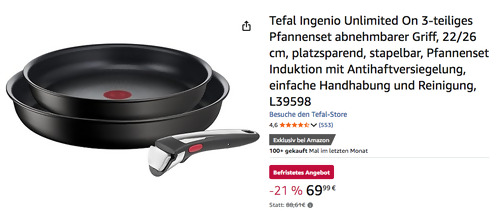 Tefal L39598 Ingenio Unlimited On 3-teiliges 22/26 cm Pfannenset Tefal L39598 Ingenio Unlimited On 3-teiliges 22/26 cm Pfannenset