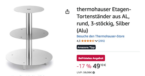 Thermohauser 3 Etagen-Tortenständer aus Alu, 32L x 32B x 38H cm Thermohauser 3 Etagen-Tortenständer aus Alu, 32L x 32B x 38H cm