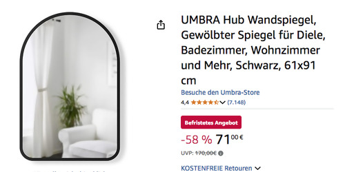 UMBRA 1017060-040 Hub Wandspiegel in Schwarz, 61x91 cm UMBRA 1017060-040 Hub Wandspiegel in Schwarz, 61x91 cm