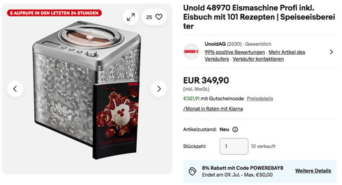 Unold 48970 Eismaschine Profi inkl. Eisbuch mit 101 Rezepten Unold 48970 Eismaschine Profi inkl. Eisbuch mit 101 Rezepten