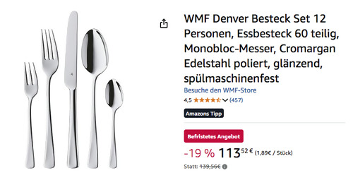 WMF Denver Besteck-Set für 12 Personen, 60 Teile WMF Denver Besteck-Set für 12 Personen, 60 Teile