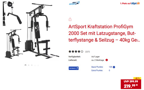 ArtSport Kraftstation ProfiGym 2000 Set (inkl. 40,3 kg Gewichte) ArtSport Kraftstation ProfiGym 2000 Set (inkl. 40,3 kg Gewichte)