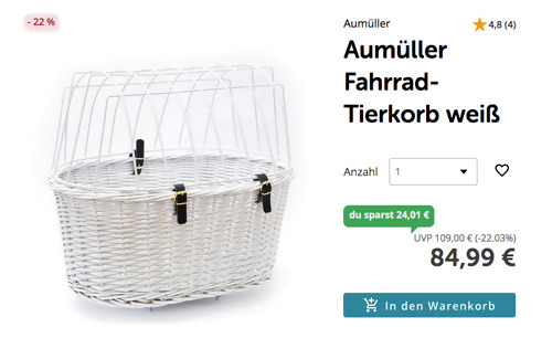 Aumüller 52x38x44 cm Fahrrad-Tierkorb in Weiß, bis zu 15 kg Aumüller 52x38x44 cm Fahrrad-Tierkorb in Weiß, bis zu 15 kg
