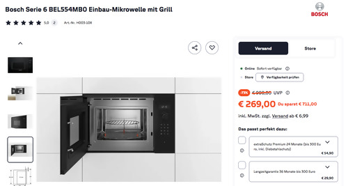 Bosch Serie 6 BEL554MB0 Einbau-Mikrowelle mit Grill Bosch Serie 6 BEL554MB0 Einbau-Mikrowelle mit Grill