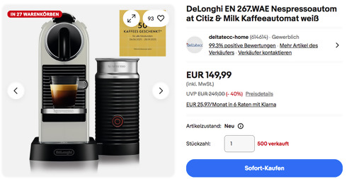 DeLonghi EN 267.WAE Nespressoautomat Citiz & Milk DeLonghi EN 267.WAE Nespressoautomat Citiz & Milk